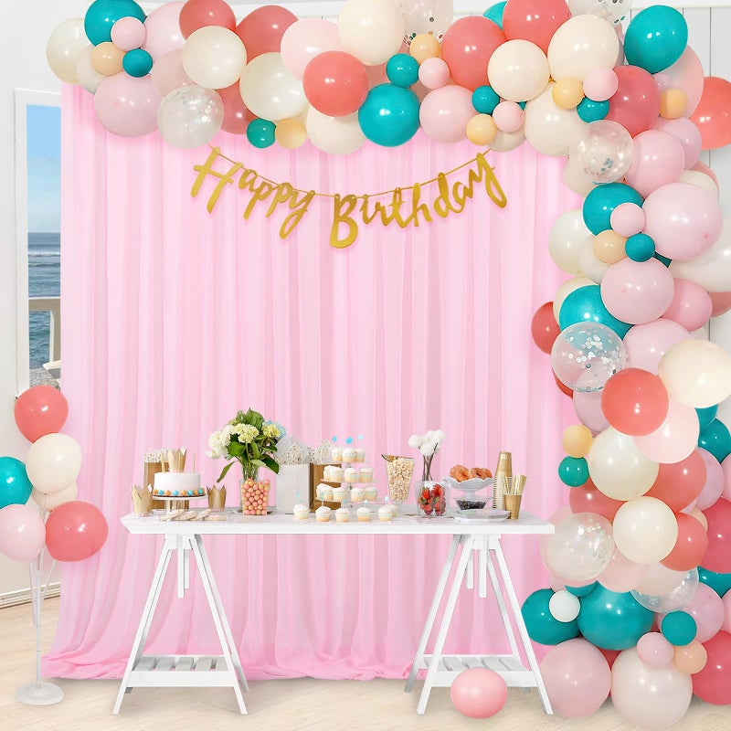 QueenDream Chiffon Backdrop Curtain Pink Sheer Curtain Backdrop 5ft x 10ft 2 Pieces Wedding Party - Image 4